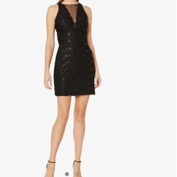 NW Nightway Black Glitter Cocktail Dress Size 6 Sleeveless Mini Party Dress - Picture 1 of 7
